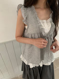 Hakeel Check Shirring Lace Layered Blouse