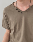 Veil Button V-neck Short Sleeve T-shirt