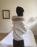 [Brushed Lining] Biffon Lettering Loose Fit Fur Hood Zip-Up