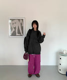 Lipas Zipper Slit Banding Wide Pants