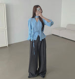 Front Pleated Loose Wide Back Banding Slacks