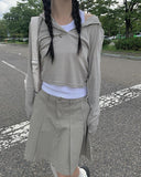 Niche Shirring Crop Hood Long Sleeve T-shirt