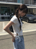 Taron String Side Slit Ribbon Strap Short Sleeve T-Shirt
