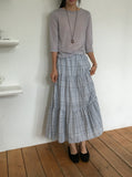 Mihi Seersucker Check Tiered Long Skirt