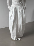 Boxy Pleated Cotton Balloon Long Skirt