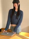 Gwen Cable V-neck Angora Knit