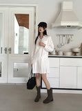 Sojeun Eyelet Belt Pleats Shirt Mini One Piece