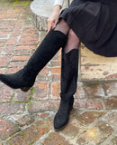 Sanded Suede Western Long Boots (5cm)