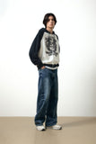 DOODLE HEART RAGLAN SWEAT ZIP UP HOODIE