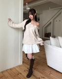 Rosy Flower Hairy V-neck Knit