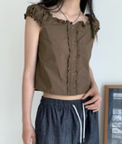 Kuten Vintage Frill Off-Shoulder Sleeveless Blouse