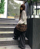 Curled Stripe Round Neck Loose Fit Long Sleeve Knit