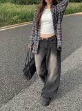 Petal Vintage Sand Washing Denim Wide Pants