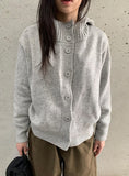 Mihro High Neck Hood Wool Knit Cardigan