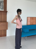 Mass Chiffon Frill Banding Ribbon Strap Sleeveless