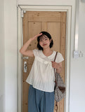 Kosho punching ribbon short sleeve blouse