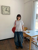 Senmo washed denim banding wide cargo pants