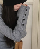 Lenin Button High Neck Hooded Long Sleeve Knit