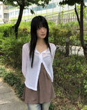 Amu See-through Ribbed Long Sleeve Cardigan