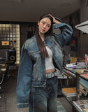 Ocean Washing Stitch Biker Denim Jacket