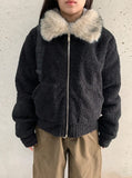 Sanpori Quilted Boucle Fur Collar Short Jacket
