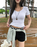 Jenne Shirred V-neck Slim Short Sleeve