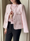 Schuet Round No-Collar Pearl Tweed Jacket