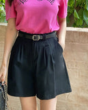 Amy Pintuck Banding Short Cotton Pants (Belt Set)