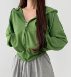 Two-Way Zipper Balloon Crop Hood Zip-Up
