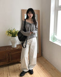 Niid Stripe Tie Off-shoulder Long Sleeve