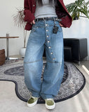 Pet Curved Button Denim Pants