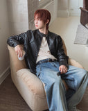 Bergon leather washed cut biker jacket