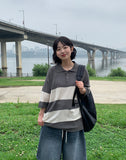 [Unisex] Minke Boucle Stripe Collar Short Sleeve Knit
