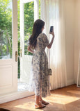 Luena Toile Flower Puff Long One Piece (Belt Set)
