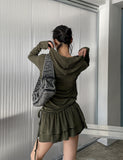Berry Stripe Hood Flare Wrap Skirt Set