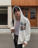 Book Vintage Racing Printing Hood Zip-Up