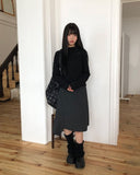 Annyu Unbalanced Button Midi Skirt