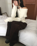 Hanel button off-shoulder muffler knit