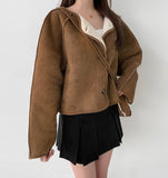 Suede Fleece Crop Jacket Mini Cross Bag Set