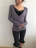[MADE] HIR Sleeve Button Shirred V-Neck Cardigan