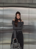 [Muffler set] Ray off-shoulder single-breasted long-sleeved