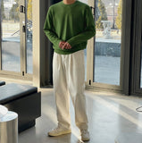 Living pintuck half-bending cotton pants