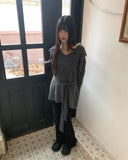 [Belt + Knit SET] Liha Open Collar Waistband Two-Way V-Neck Long Knit