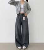 Bonding Brushed Wide Fit Banding Denim Pants