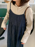 Coinzy Denim Shirring Sleeveless Long One Piece