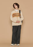 ARGYLE STRIPE V NECK SWEATER