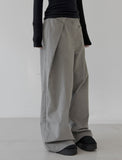 Unbalanced pintuck cotton pants