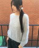 Poville Snowflake Fluffy Off-Shoulder Boat Neck Knit