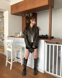 Minting Washing Cut Collar Loose Fit Leather Jacket