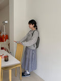 Dines banding check long skirt
